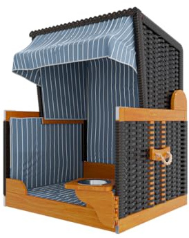 Outgarden Hundestrandkorb Kieferholz | Hundehütte inkl. Schützhülle | Schwenkbarer Wasser-/Futternapf | Sonnenschutz für Hunde & Katzen | Schwarz mit blau weißen| Perfekt für kleine Hunde