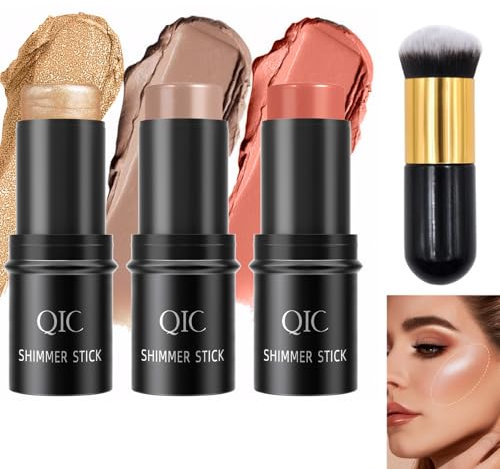 3 PCS Bronzer Highlighter and Blush Sticks, Contour Kit, Contouring Face Set with Makeup Brush, Waterproof Contour Sticks, Long-Lasting and Smooth, Suitable for All Skin Types