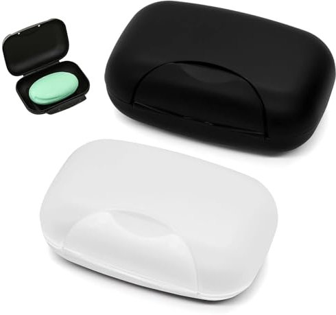 Hsyadazi Lot de 2 boîtes à savon de voyage étanches en plastique pour la maison ou les voyages (blanc et noir)
