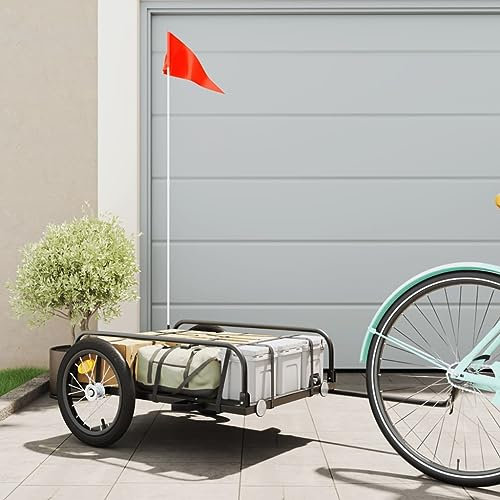 ERSINIAN Remorque à vélo Cargo avec Cadre en Acier, Porte-vélos supplémentaire avec attelage, remorque à vélo Noire 126x63x34 cm en Fer