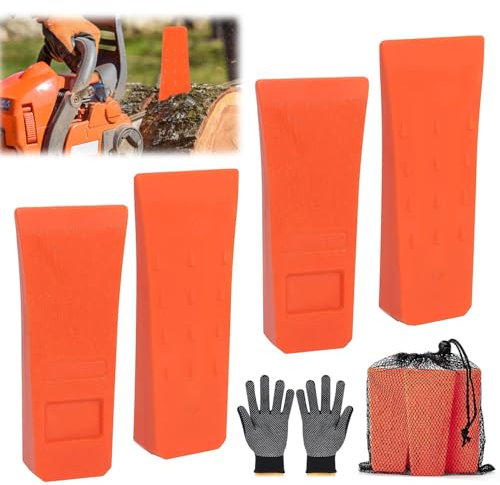 Norhogo 4 Pezzi 6 Cunei di Abbattimento per Motosega con Punte, Cuneo Spaccalegna con Sacchetto e Guanti, ABS Cunei di Spacco per Legno per la Registrazione e la Caduta Controllata di Alberi