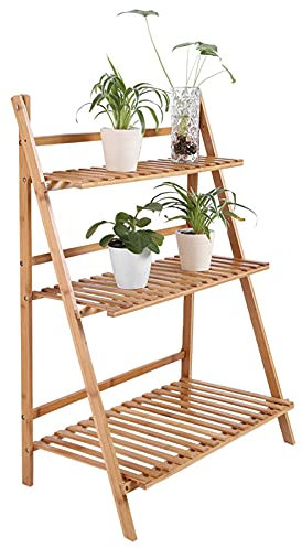 Ejoyous Stand da Pianta della Scala, 3 Livelli di Pianta di Fiori Pieghevoli in Altezza da 96 Cm Piatti di Pianta del Display Scaffale per Portabia (chiaro)