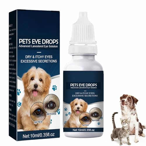 Rakiuty Gotas para los Ojos para Mascotas, Cuidado De Ojos para Mascotas, Removedor De Manchas De Lágrimas para Perros y Gato, Pet Gotas Oculares para Gatos Y Perros, 10 ml