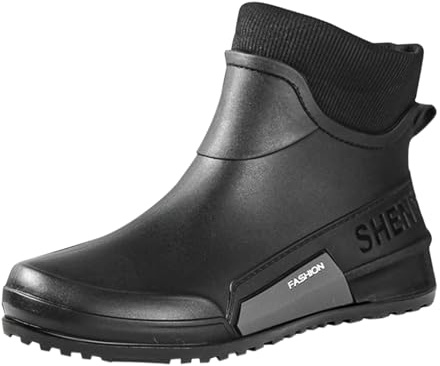 Stivali da pioggia da donna e uomo, invernali, caldi, piatti, antiscivolo, in gomma, durevoli, corti, impermeabili, caldi, imbottiti, stivali da giardino per lavoro, pesca, cucina, grigio., 38 EU