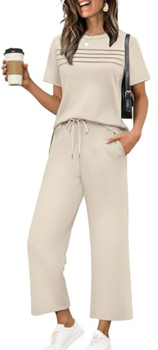 2 Piece Sets for Women Summer Fall Outfits Lounge Sets Vacation Clothes Spring Fashion Matching Set Women's Clothing Wide Leg Corp Pants Airport Rosort Wear 2026 Track Suits Teacher Western Outfit M