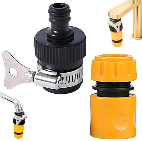 2pcs Universal Garden Hose Tap Connector Kit, Includes Plastic Fitting, Universal Nozzle Adapter & Metal Clamp for Secure Leak-Proof Connectionfor Kitchen, Bathroom, DIY, and Outdoor Use