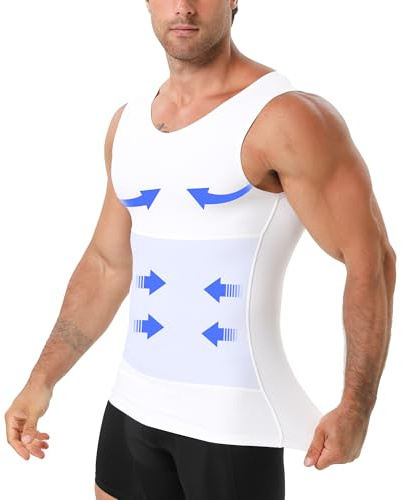 YOWODA EUK Compression Shirt Men, V-Neck Slimming Body Shaper Tank Top Shapewear Undershirt for Gynecomastia Tummy Control