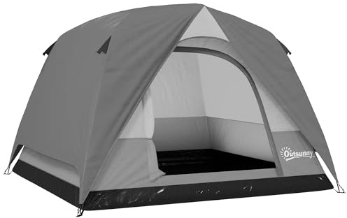 Tienda de campaña Outsunny para 3-4 personas, tienda fácil de montar con suelo cosido, tienda domo impermeable con ventanas de malla, bolsillos y ganchos, ideal para acampada, senderismo y