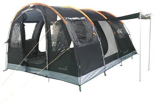 Skandika Tunnelzelt Gotland 4 Sleeper Protect | Camping Zelt für 4 Personen, eingenähter Zeltboden, mit dunkler Schlafkabine schwarz beschichtet, Wassersäule 5000mm | Zelte, Familienzelt, Campingzelt