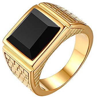 Flongo Herren Edelstahl Ring Band Gold Ton Mit Glas Hochzeit Verlobung Engagement Bandring Siegelring Daumenring Bequemlichkeit Passen Schmuck Accessoires Größe 59