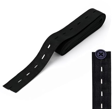 Trimming Shop Strechable 25MM Buttonhole Elastic Flatback Sewing Elastic Band with Holes for Trouser Waistbands Maternity Clothes Skirts Shorts Pants Waistline Sewing, 10 metres, Black