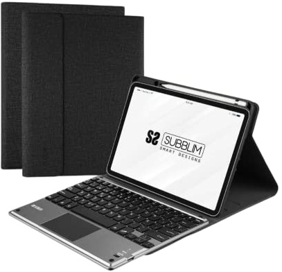 SUBBLIM Tablet iPad Pro 11″ 2021/2020 iPad-fodral med bakgrundsbelyst Bluetooth-tangentbord, Spanskt tangentbord, Magnetiskt lås, Laddningsport, Apple Pencil-stativ, Tre synvinklar, Svart