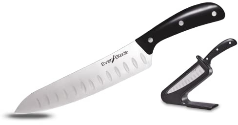 Ontel EverBlade Self Sharpening Professional Chef Knife, German Steel Kitchen Knife in Knife Block with Convex Edge for Easy Slicing, Versatile & Durable
