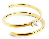 SINGULARU - Anillo Spiral Spark. Ajustable. Plata de Ley 925 con Acabado Baño de Oro de 18 Kt. Talla Unica. Joyas para Mujer