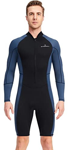 Machbaby Herren Einteiliger Neoprenanzug 1.5 mm Neopren Tauchanzug Langarm Nassanzüge Tauchen Schnorcheln Surfen Badeshorts UV-Schutzfaktor 50+(Dunkelblau,L)