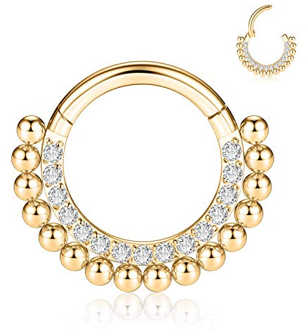 AROWRO Bague de nez 16G pour septum - Clicker pour septum - Piercing pour cartilage - Daith, conch, hélix, tragus - Bijoux en acier chirurgical 316L avec oxyde de zirconium opale, 16G 10mm