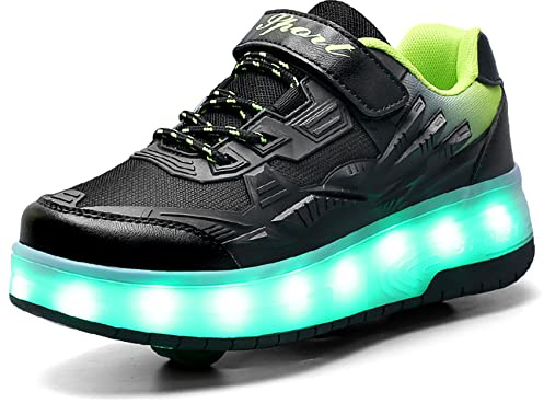 HOSIMY Chaussures à roulettes Fille Et Garçon Patins De Skate à roulettes Chaussures de Skateboard Outdoor Gymnastique ​Baskets Roller en Ligne Mode Poussoir Ajustabl
