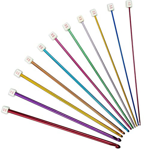Stricknadel-Set aus Aluminium, Anfänger, Metall, Strickwerkzeug-Set, Häkeln, Starter-Set, tunesische Häkelnadeln, Stricknadel-Set, 11PCS Stricknadeln, mehrfarbig,2mm-8mm