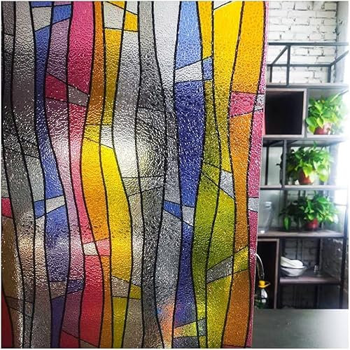 LAVOUP Window Film Privacy Static Cling Stained Glass Film 3D Decorative Colorful Removable Glass Window Sticker Heat Insulation Vinyl Window Foil for Home 35.4 X 78.7 Inch