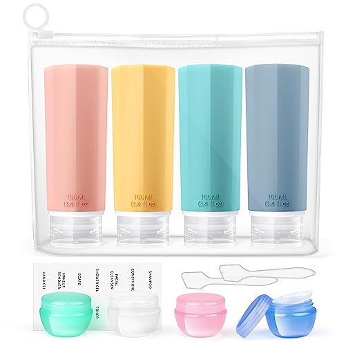 Opret 12 Stück Silikon Reiseflaschen Set, 100ml Reiseflaschen Zum Befüllen Kosmetik Flüssigkeiten, Auslaufsicher Nachfüllbare Leer Reiseset Reisegröße Travel Bottles Behälter Travel Essentials