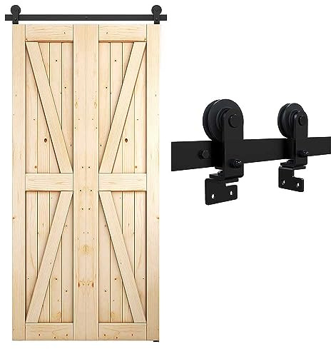 CCJH 5 FT/152 cm tvåfällbart skjutdörrsbeslag set gångskenor för 2 dörrar skjutdörr skjutdörrsystem hängande skena vikbar dörrsats (ingen dörr)