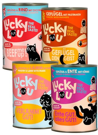 Lucky Lou Adult Mix-Paket Katzenfutter nass - 24 x 400g - hochwertiges Katzenfutter mit viel Protein - Nassfutter getreidefrei & ohne Zucker