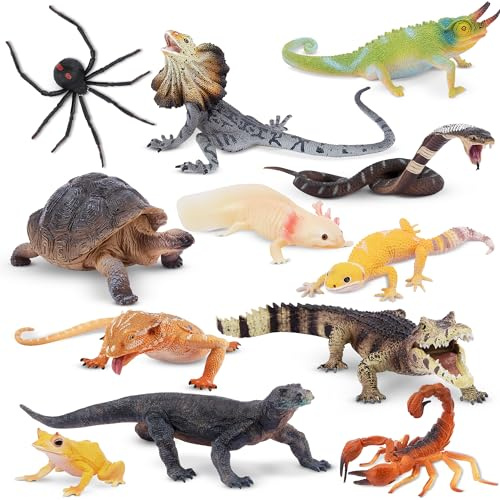 TOYMANY Set di figurine di rettili, animali della giungla tropicale con lucertole, serpenti e altro ancora, perfetto per regali, bomboniere e progetti scolastici