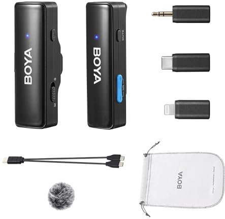 BOYA Wireless Lavalier Mikrofon, BOYALINK A1 Mini Ansteckmikrofon für iPhone Android Kamera PC Laptop Videoaufnahme, Vlog, Podcast Live Stream Interview (TX+RX)