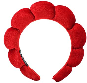 Ycfish Puffy Makeup Headband Spa Headbands for Women Sponge & Terry Towel Cloth Fabric Cute Skincare Headband for Face Washing, Makeup Removal, Shower, Facial Mask (Red)