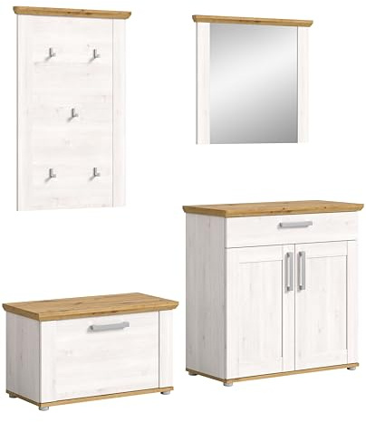 xonox.home Garderobe Verona 4tlg. Set Garderobenkombination Garderobenschrank Garderobenmöbel Flurmöbel-Set Flursystem Stauraumlösung in Sibiu Lärche Nb. Absetzung Artisan Eiche Nb.