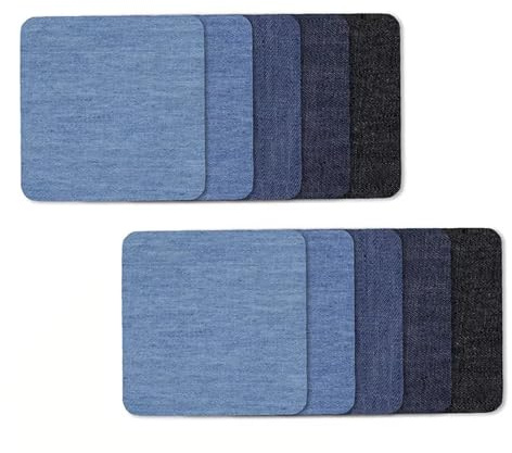 10 Stück Bügelflicken Jeans, Selbstklebend Flicken zum Aufbügeln, Aufbügelflicken Innen und Außen, Patches Aufnäher zum Aufbügeln für Kleidung, Hosen, Lochreparatur, Dekoration (7,5cmX7,5cm)