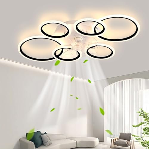 LED Deckenventilator mit Beleuchtung, 110CM Lampe mit Ventilator Und Fernbedienung APP, 105W Deckenlampe Mit Ventilator Deckenventilator mit Licht, Ceiling Fan Für Schlafzimmer Wohnzimmer,Schwarz
