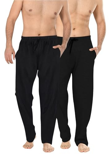 Pantalon de détente long pour homme, vêtements de nuit, lot de 2, noir/noir, XXL