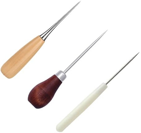 3 Stück Ahle,Vorstecher,Werkzeug,Locher,Vorstecher Mit Holzgriff,DIY Lederhandwerk Nähen,Loch Gebogene,Nähzubehör,Werkzeug,Buchbinder,Accessories,Oder Reparieren Von Canvas Papier Leder Stoff