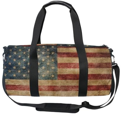 Bolsa deportiva para gimnasio, viajes, vintage, bandera de Estados Unidos, para mujeres y hombres, retro, para gimnasia, baile, fin de semana, bolsa de noche, fitness, entrenamiento