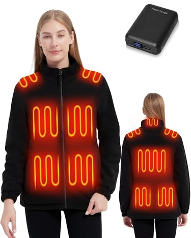 FrostVoyage Veste Polaire Chauffante Femme avec 18400 mAh Batterie, Blouson Manteau Chauffant Femme avec Batterie Incluse, Gilet Vêtement Chauffant Manche Longue Hiver, 10 Zones de Chauffage