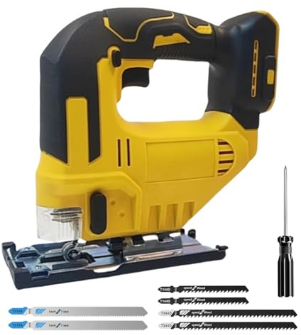 Scie Sauteuse Sans fil pour Dewalt 20V, 750W Outil de Scie Sauteuse électrique avec 6 Lames de Rechange, 2700 tr/min, Coupe Inclinée de 0°à 50° pour Métal, PVC, Bois, Plastique(sans batteries)