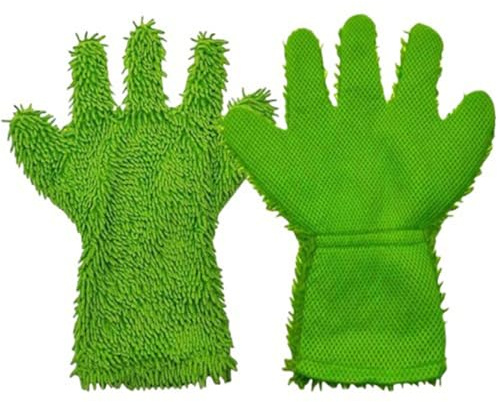 SEIWEI 2 guantes de lavado de coche de microfibra de chenilla y malla con diseño de cinco dedos, guantes de limpieza reutilizables para coches, camiones, motocicletas y cubiertas de barcos