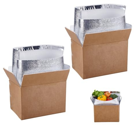 AHANDMAKER 2 Pack 7.1L x 6.3W x 10.4H Insulated Shipping Boxes with Aluminum Foil Liner Insulated Bag Liner Thermal Insulation Cold Pack Shipping Boxes for Reusable Cooler Box