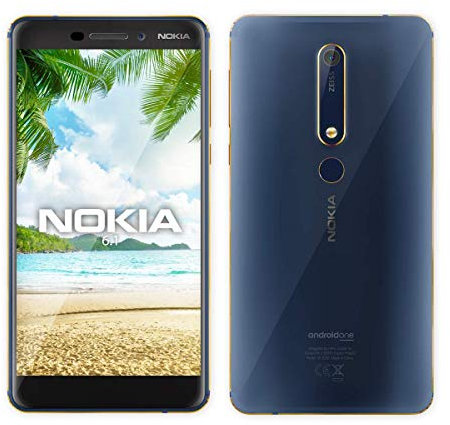 Nokia 6.1, 32 GB, 5.Inch display, Android One, SIM-Free Smartphone - Blue/Gold, Full UK Warranty (Refurbished)
