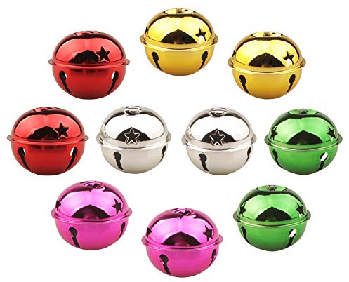 HUASUN 10 Campanas de Navidad Decoración Cascabeles de Colores para Boda Fiesta Cumpleaños de Adornos Navideños 5cm (Multicolor)