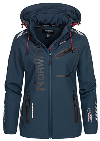 Geographical Norway Queen Bell dam, vinterjacka softshelljacka för kvinnor, fleecejacka med huva för kvinnor, vattentät kläder med långa ärmar damparkas, Mörkblå, S