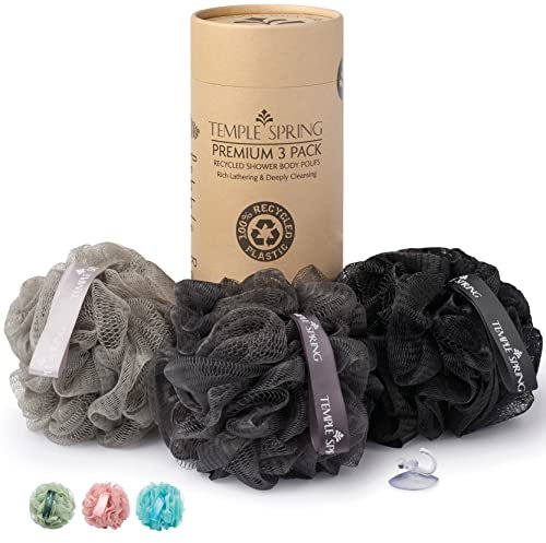 Temple Spring Recycelter Duschschwamm, Körperpeeling Badeschwamm, Luffa Schwamm, Peeling Schwamm für Eingewachsene Haare, Waschschwamm Körper, Loofah Body Scrubber, Duschschwamm Körper - Kiesstrand