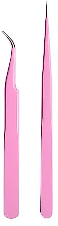 2 Pezzi Pinzette Ciglia Finte Clip Di Estensione Pinze A Punta Dritta E Pinze A Punta Curve Unghie Raccoglitori Adatte Per Ciglia Con Strass Unghie In Gel Acrilico Arte Fai Da Te（Rosa）