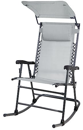 SVITA Schaukelstuhl faltbar Outdoor mit Sonnenschutz Kopfstütze Armlehne Hellgrau