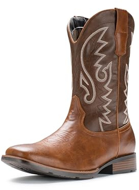 IUV Cowboy Boots For Men Western Boot Durable Fashionable Retro Classic Embroidered Pull On Slip Resistant Boots