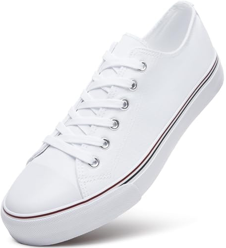 ZGR Mens Classic Casual Shoes,Lace-up Fashion Sneakers,Low Top Canvas Shoes for Men(White.US12)