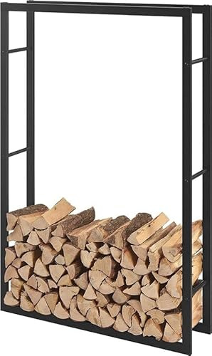 SMH LINE® Vedhylla, vedhylla, inomhus, utomhus, stabil metall, vattentät och brandsäkert träskydd, öppen spis, stapelstöd, ved, trälager, svart (150 x 100 x 25 cm)