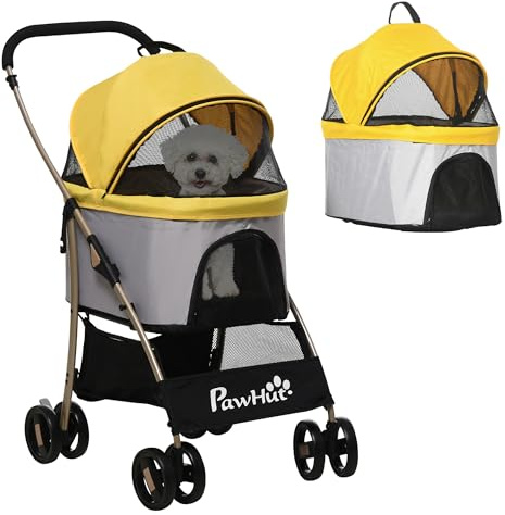 Carrello per cani PawHut, carrello per cani 2 in 1, borsa da trasporto, passeggino pieghevole per cani con cuscino, carrello per gatti di piccola taglia, passeggino per gatti con 4 ruote, finestra a