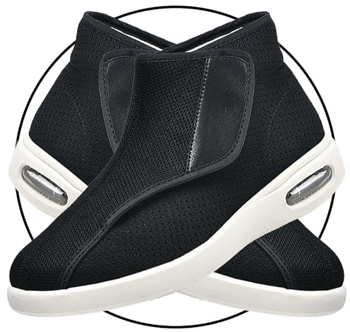 Chaussures pour Diabétiques Hommes Femmes X-Large Ajustable Chaussures, Chaud Bottes Diabétiques Oedème Bouffi Pied, Unisexe Vieil Homme Pantoufles(Black,44.5 EU)